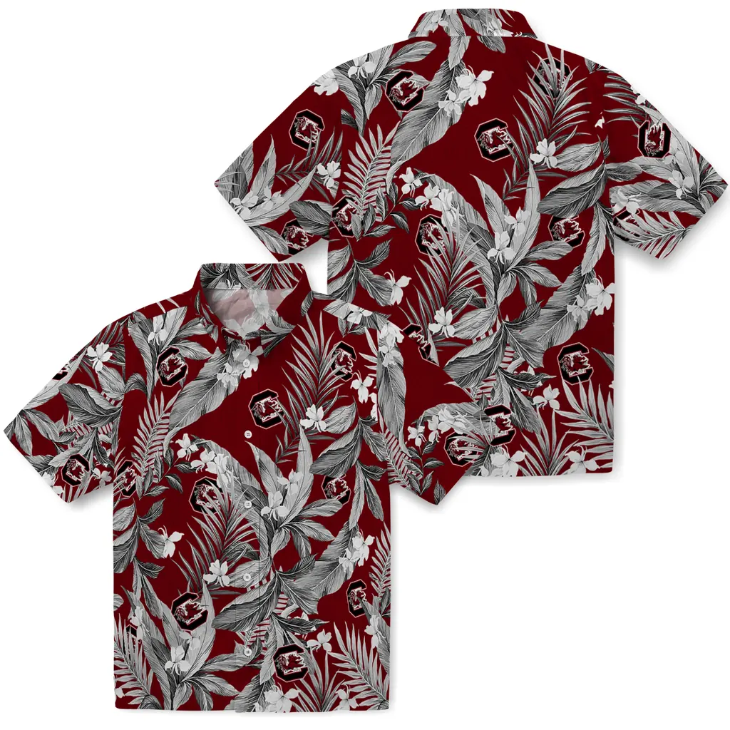 South Carolina Gamecocks Hawaiian Shirt - Palm Leaves south carolina gamecocks palm leaves garnet hawaiian shirts high quality