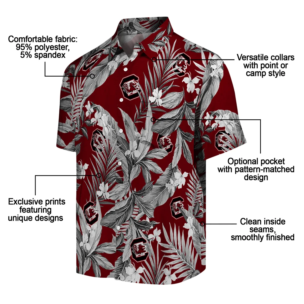 South Carolina Gamecocks Hawaiian Shirt - Palm Leaves south carolina gamecocks palm leaves garnet hawaiian shirts new arrival