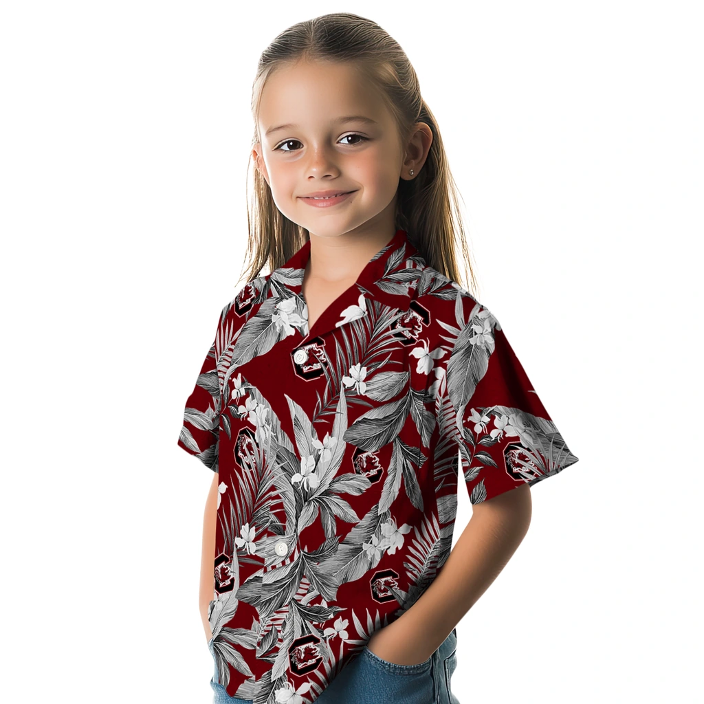 South Carolina Gamecocks Hawaiian Shirt - Palm Leaves south carolina gamecocks palm leaves garnet hawaiian shirts premium grade