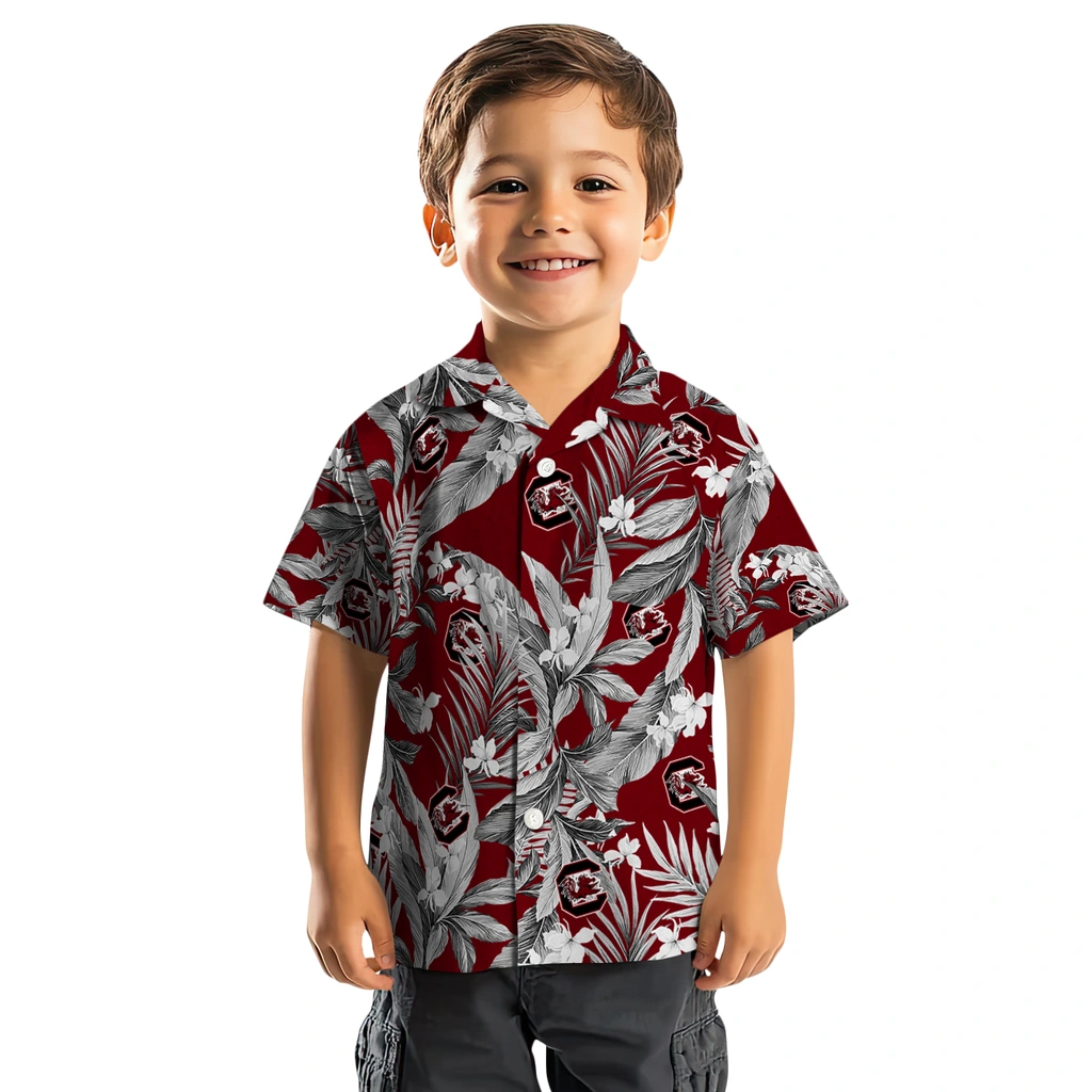 South Carolina Gamecocks Hawaiian Shirt - Palm Leaves south carolina gamecocks palm leaves garnet hawaiian shirts top rated