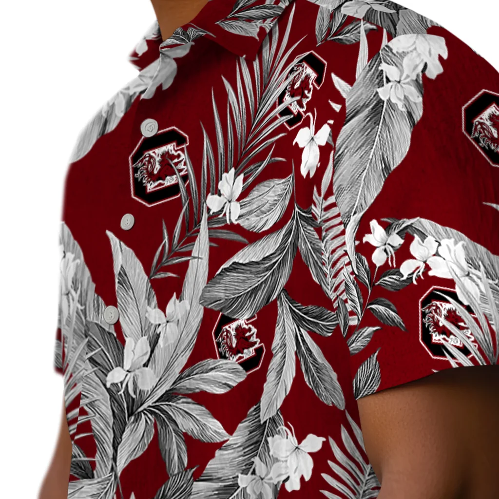 South Carolina Gamecocks Hawaiian Shirt - Palm Leaves south carolina gamecocks palm leaves garnet hawaiian shirts trendy