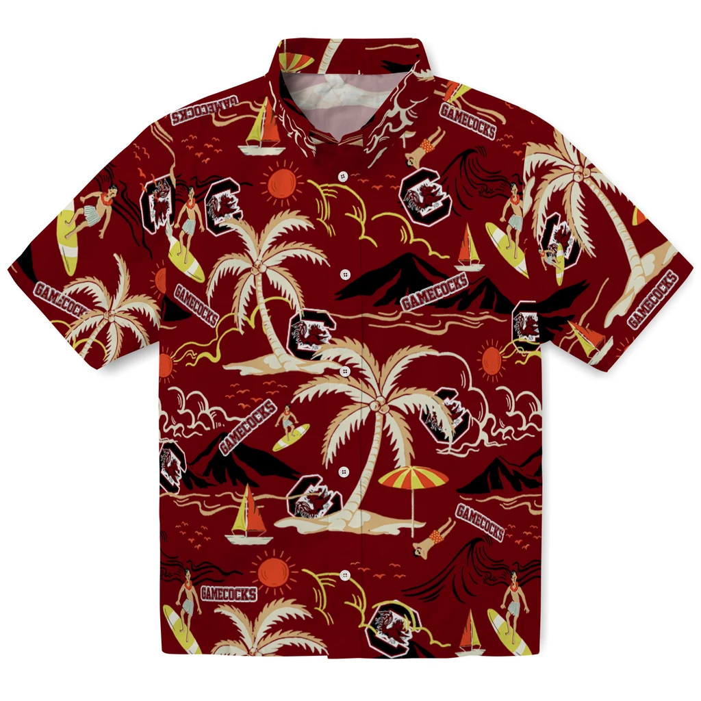 South Carolina Gamecocks Hawaiian Shirt - Palm Tree Island south carolina gamecocks palm tree island garnet hawaiian shirts best selling