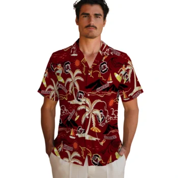 south carolina gamecocks palm tree island garnet hawaiian shirts fashion forward