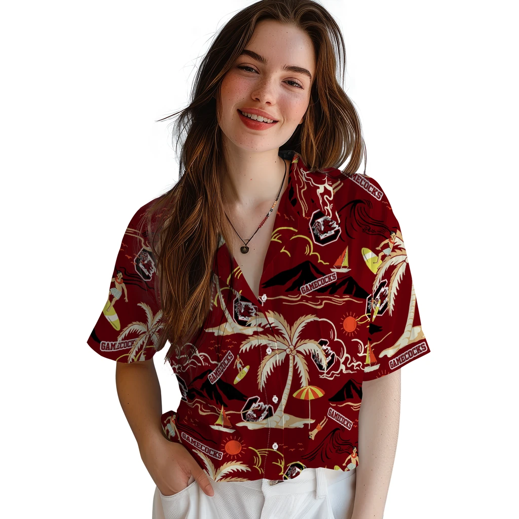 South Carolina Gamecocks Hawaiian Shirt - Palm Tree Island south carolina gamecocks palm tree island garnet hawaiian shirts latest model