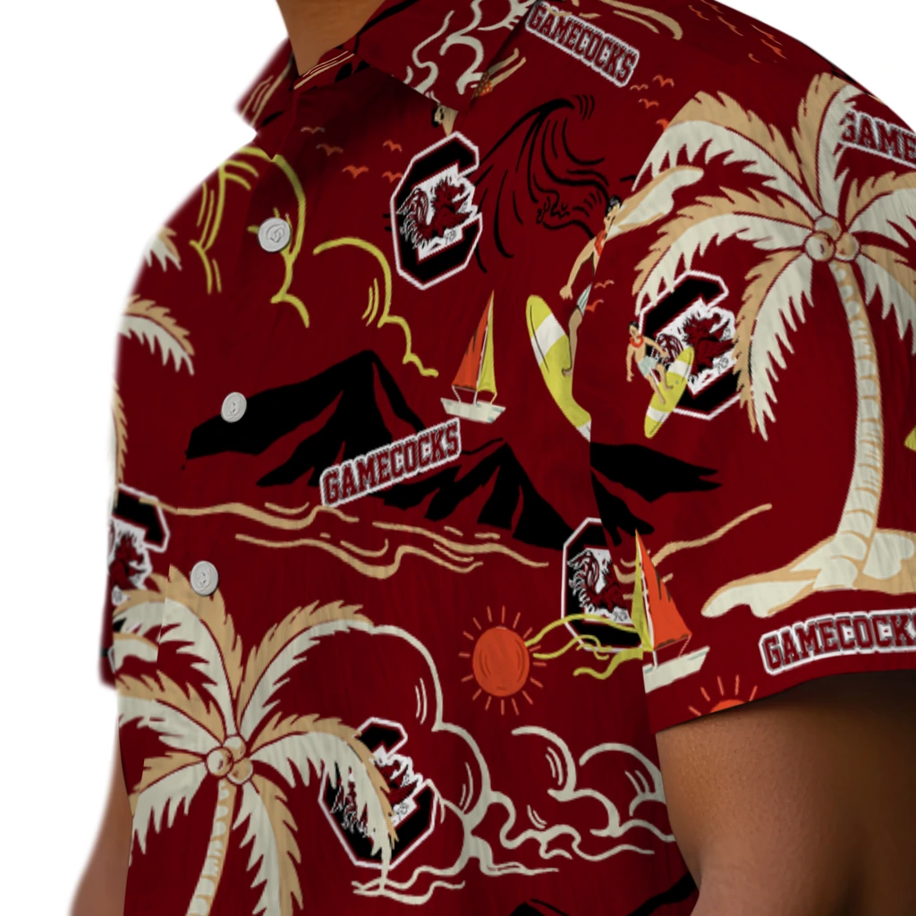 South Carolina Gamecocks Hawaiian Shirt - Palm Tree Island south carolina gamecocks palm tree island garnet hawaiian shirts trendy