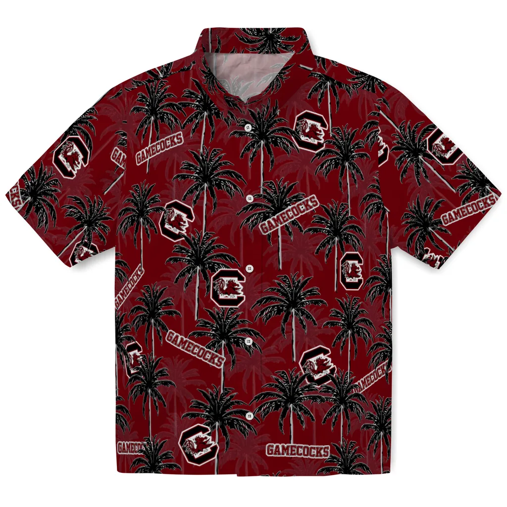 South Carolina Gamecocks Hawaiian Shirt - Palm Tree Motif south carolina gamecocks palm grove garnet hawaiian shirts best selling