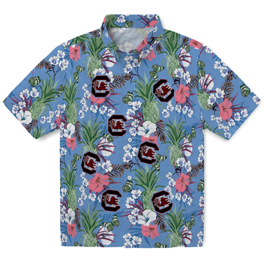 South Carolina Gamecocks Hawaiian Shirt - Pineapple Bouquet south carolina gamecocks pineapple bouquet best sky blue hawaiian shirts best selling
