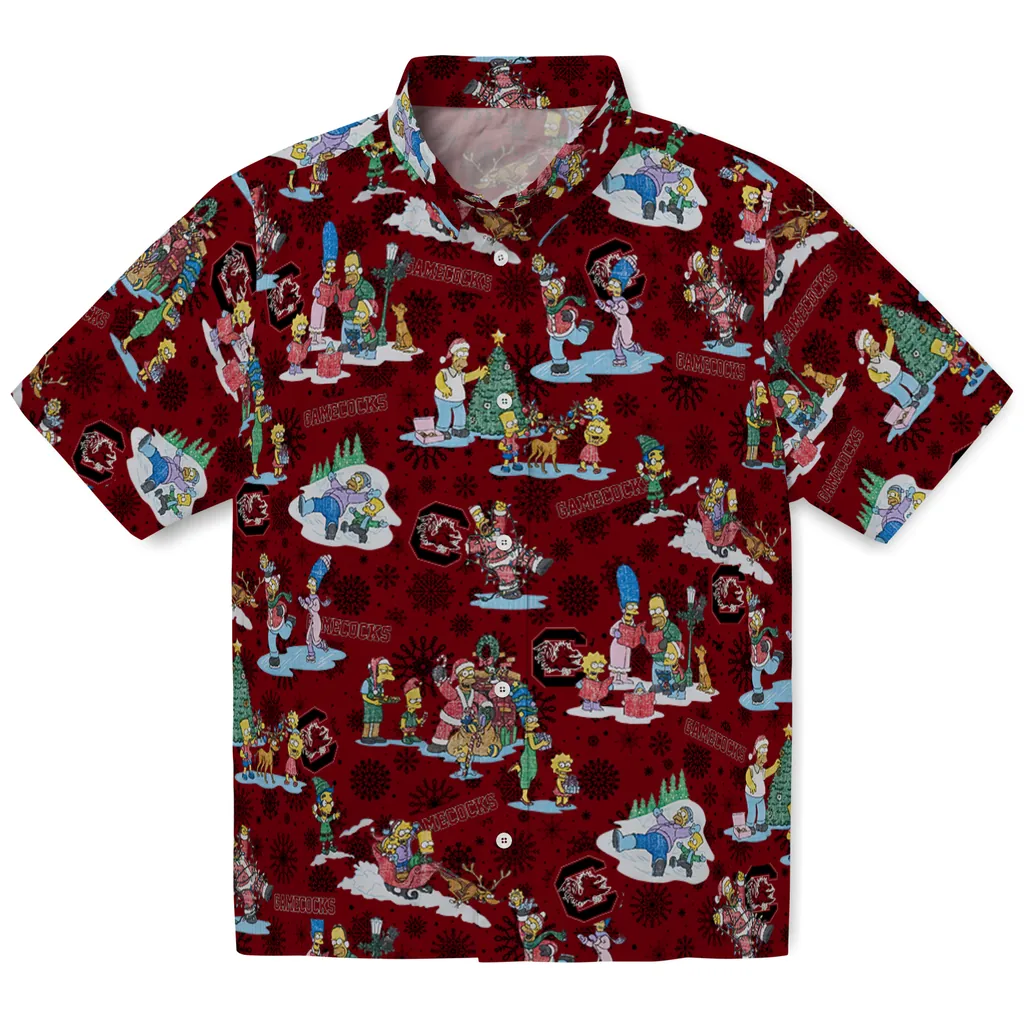 South Carolina Gamecocks Hawaiian Shirt - Simpsons Christmas south carolina gamecocks simpsons christmas garnet hawaiian shirts best selling