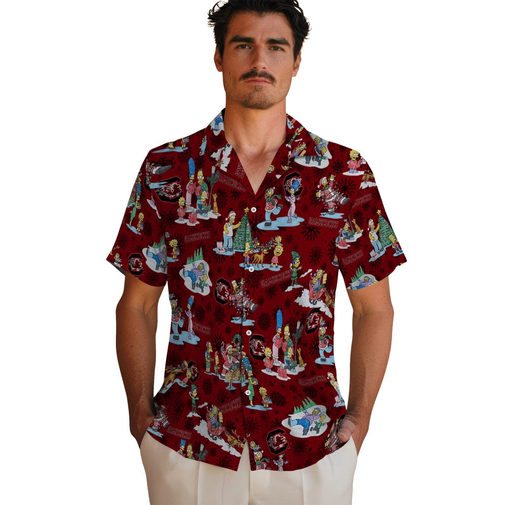 South Carolina Gamecocks Hawaiian Shirt - Simpsons Christmas south carolina gamecocks simpsons christmas garnet hawaiian shirts fashion forward