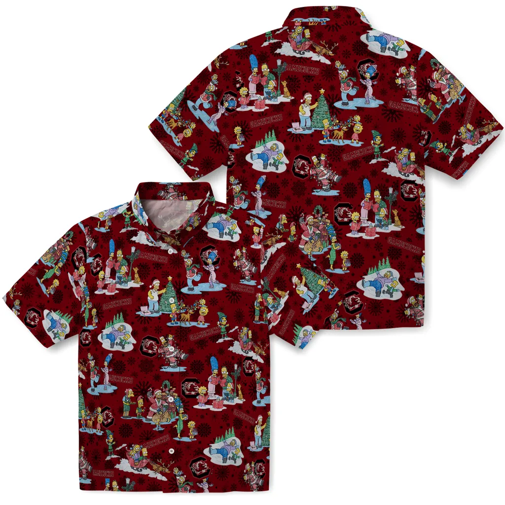 South Carolina Gamecocks Hawaiian Shirt - Simpsons Christmas south carolina gamecocks simpsons christmas garnet hawaiian shirts high quality
