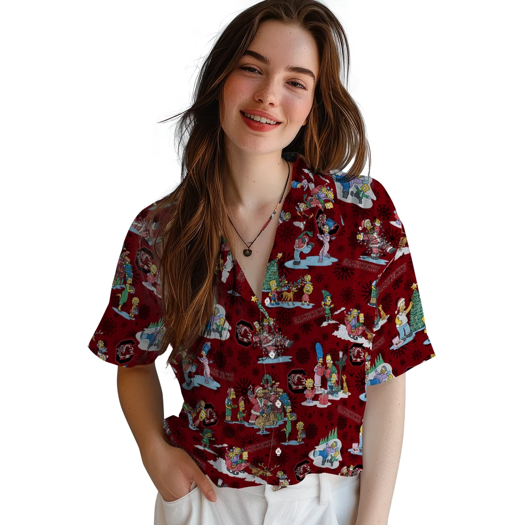 South Carolina Gamecocks Hawaiian Shirt - Simpsons Christmas south carolina gamecocks simpsons christmas garnet hawaiian shirts latest model