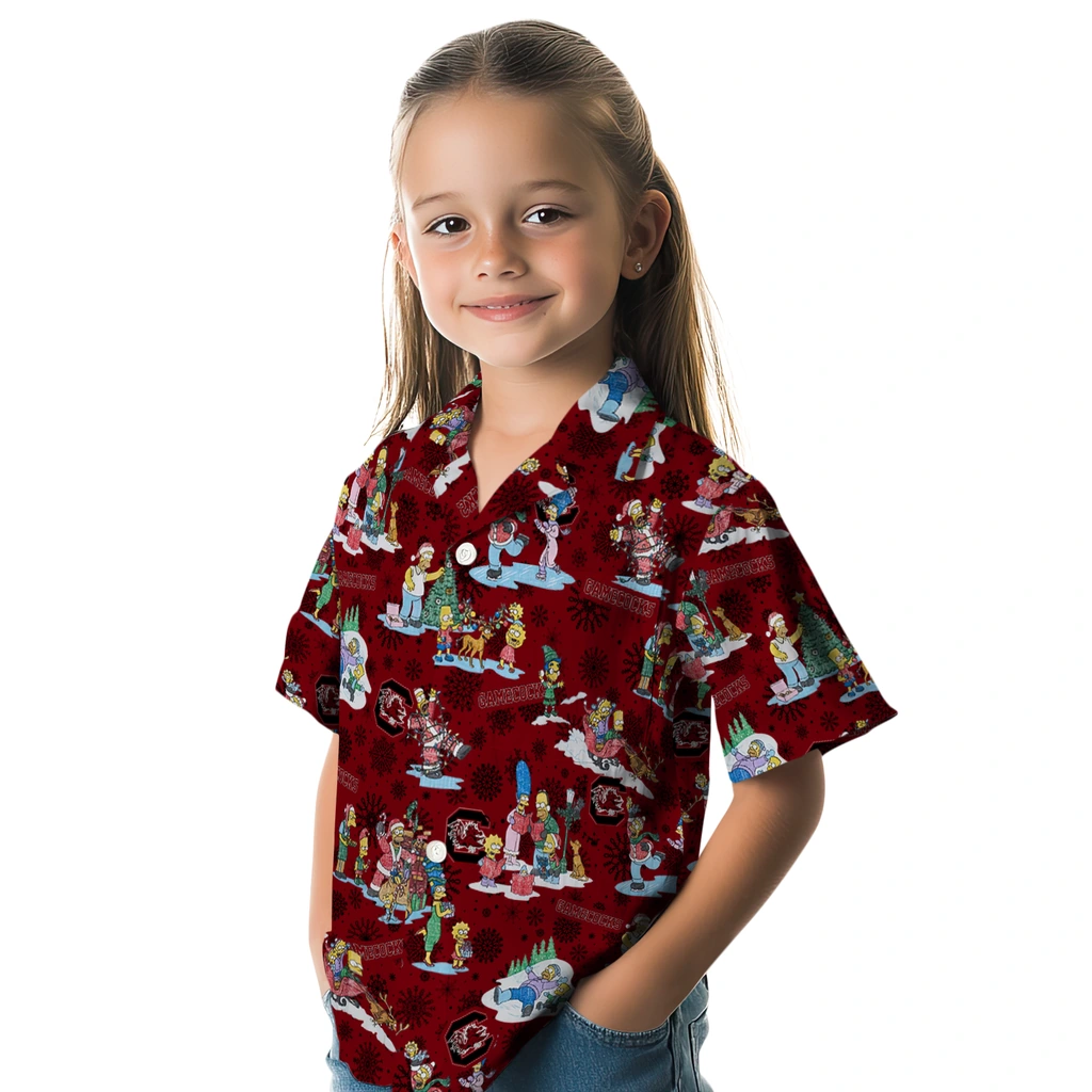 South Carolina Gamecocks Hawaiian Shirt - Simpsons Christmas south carolina gamecocks simpsons christmas garnet hawaiian shirts premium grade