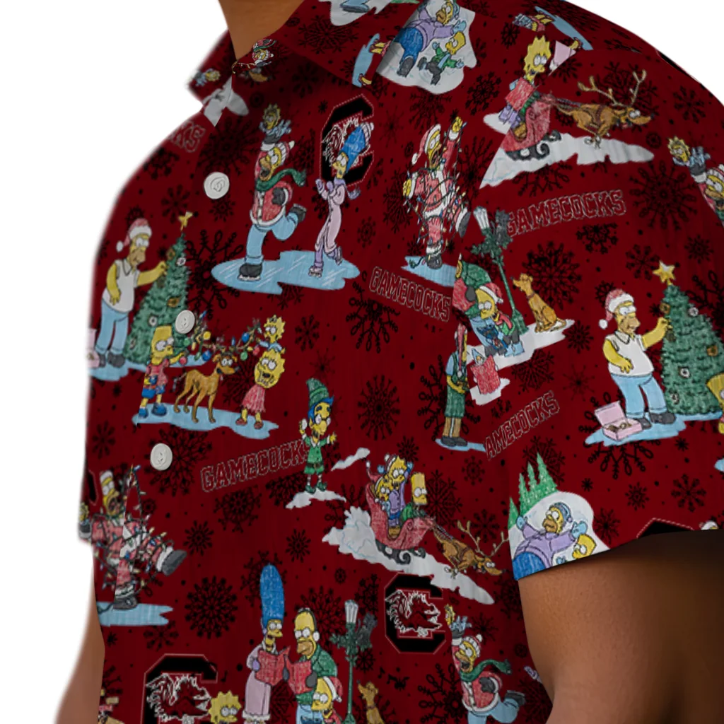 South Carolina Gamecocks Hawaiian Shirt - Simpsons Christmas south carolina gamecocks simpsons christmas garnet hawaiian shirts trendy