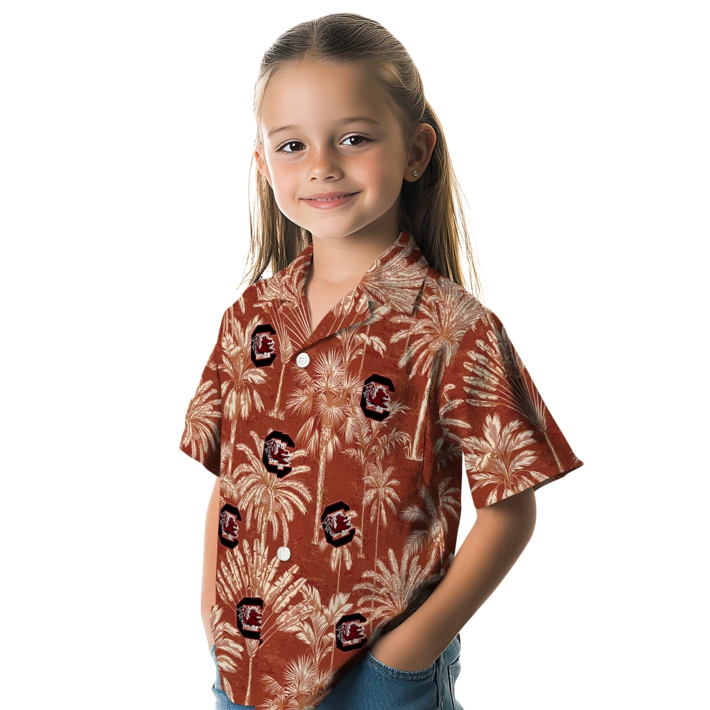 South Carolina Gamecocks Hawaiian Shirt - Vintage Palm Tree south carolina gamecocks palm shadows garnet hawaiian shirts premium grade