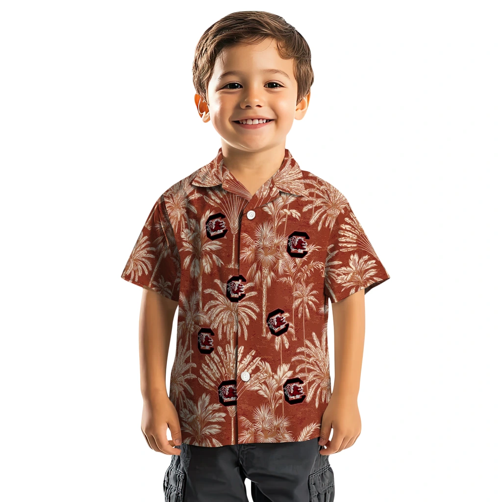 South Carolina Gamecocks Hawaiian Shirt - Vintage Palm Tree south carolina gamecocks palm shadows garnet hawaiian shirts top rated