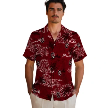 south carolina gamecocks wave palm garnet hawaiian shirts fashion forward