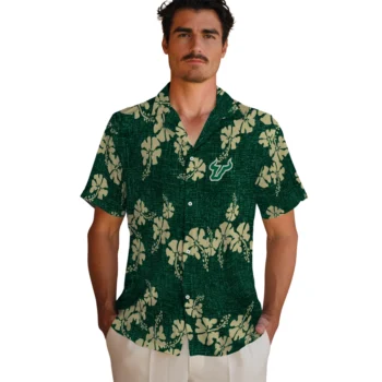 south florida bulls hibiscus petals green hawaiian shirts fashion forward