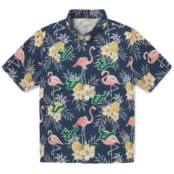 south florida bulls flamingo hibiscus navy hawaiian shirts best selling