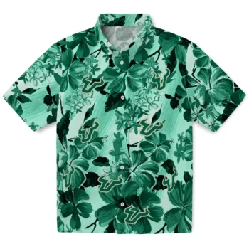 south florida bulls hibiscus arrangement green hawaiian shirts best selling
