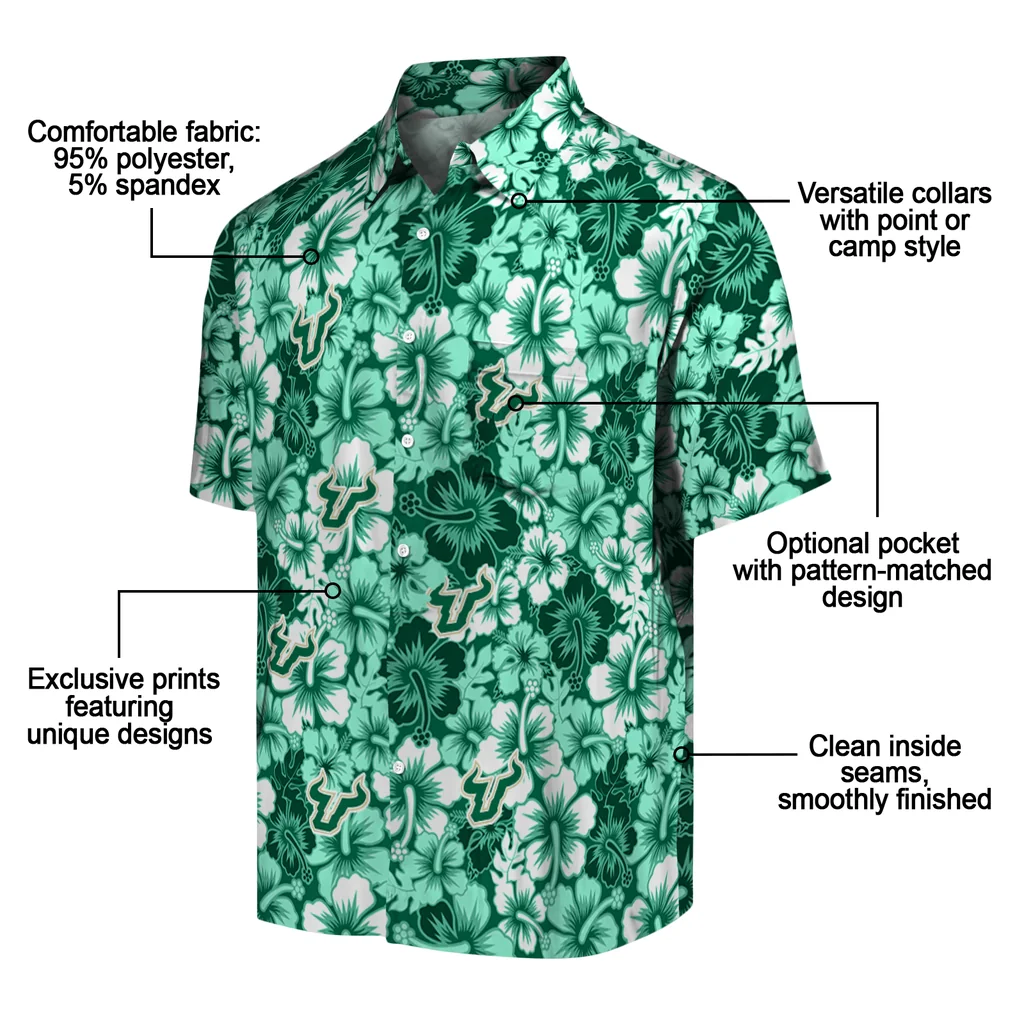 South Florida Bulls Hawaiian Shirt - Hibiscus Blooms south florida bulls hibiscus blooms green hawaiian shirts new arrival