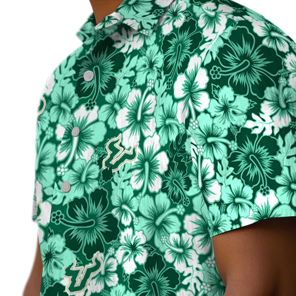 South Florida Bulls Hawaiian Shirt - Hibiscus Blooms south florida bulls hibiscus blooms green hawaiian shirts trendy