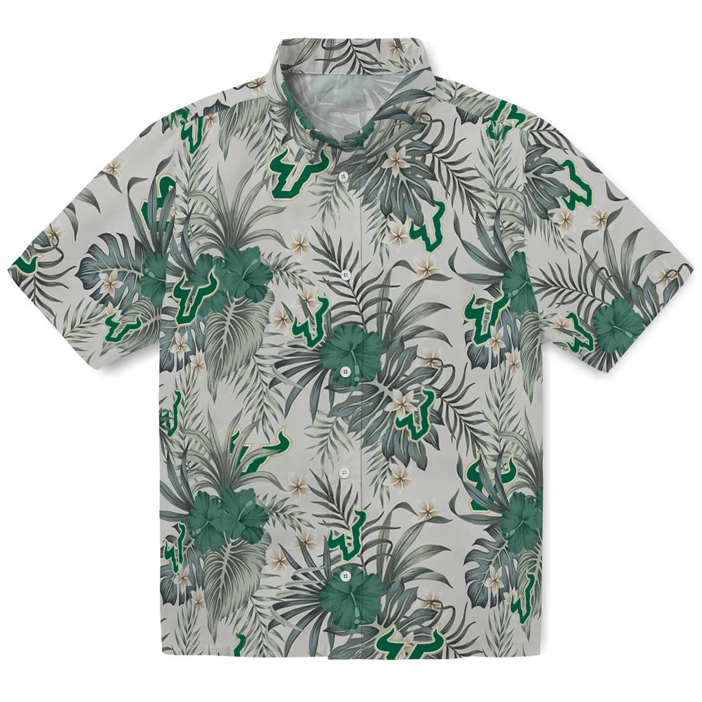 South Florida Bulls Hawaiian Shirt - Hibiscus Designs south florida bulls hibiscus designs beige hawaiian shirts best selling