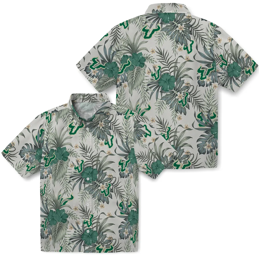 South Florida Bulls Hawaiian Shirt - Hibiscus Designs south florida bulls hibiscus designs beige hawaiian shirts high quality