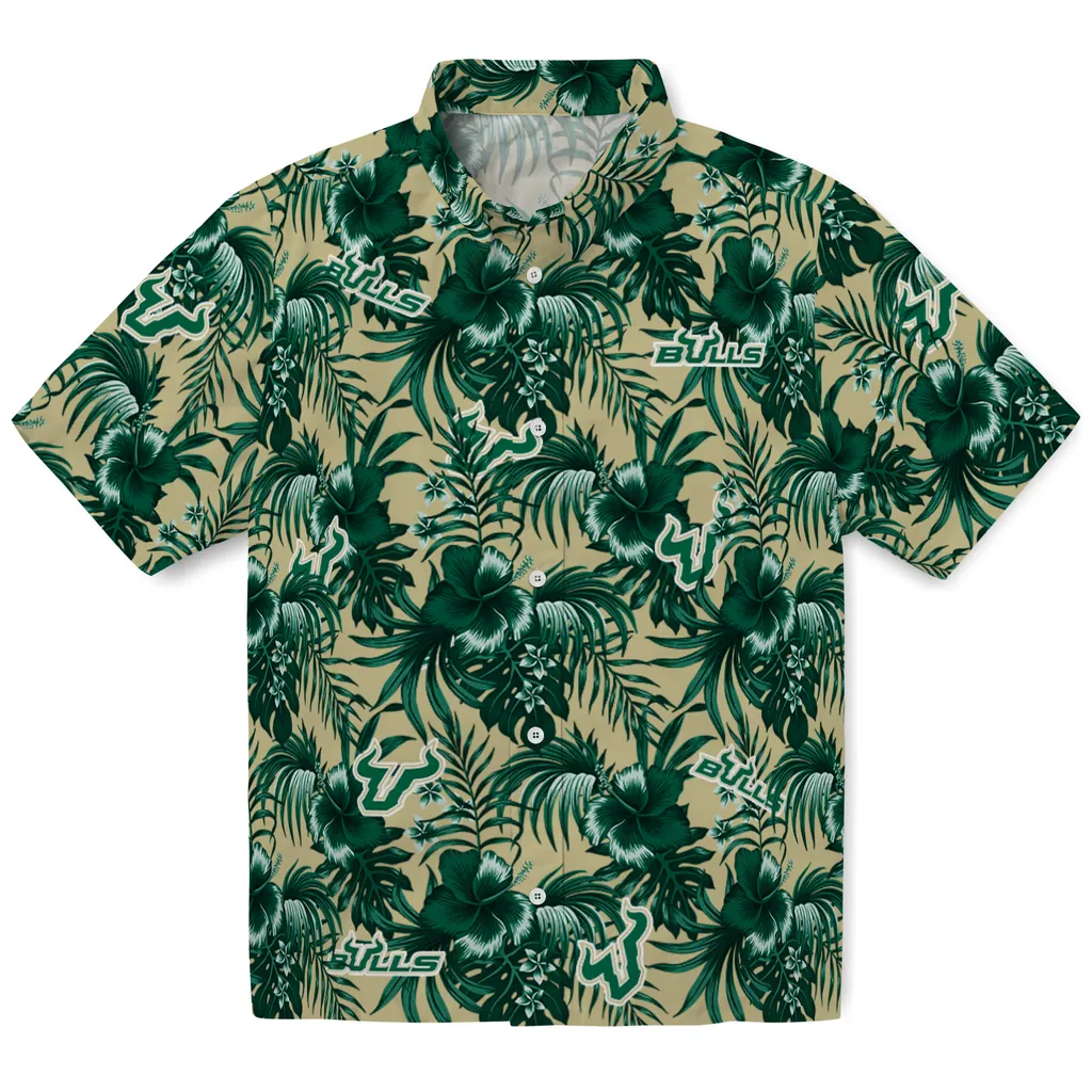 South Florida Bulls Hawaiian Shirt - Hibiscus Exotic south florida bulls hibiscus exotic green hawaiian shirts best selling
