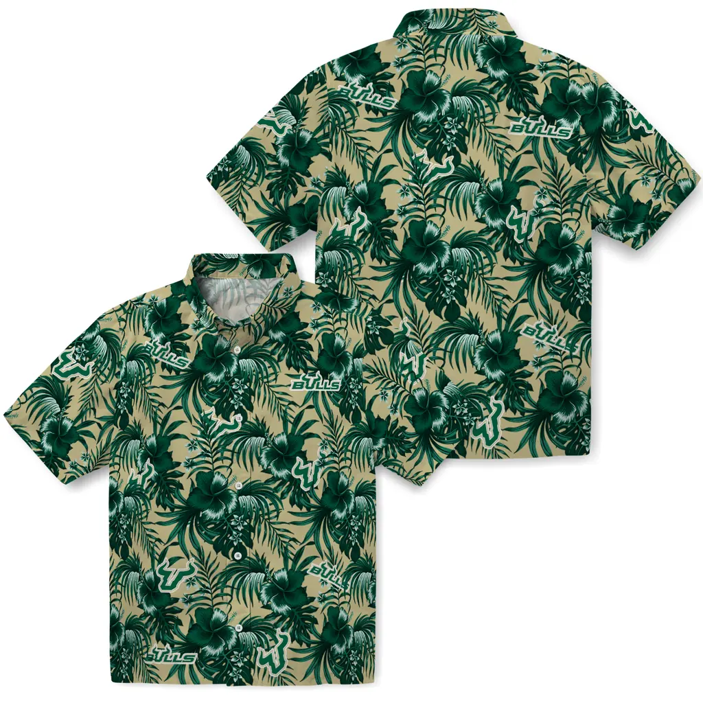 South Florida Bulls Hawaiian Shirt - Hibiscus Exotic south florida bulls hibiscus exotic green hawaiian shirts high quality