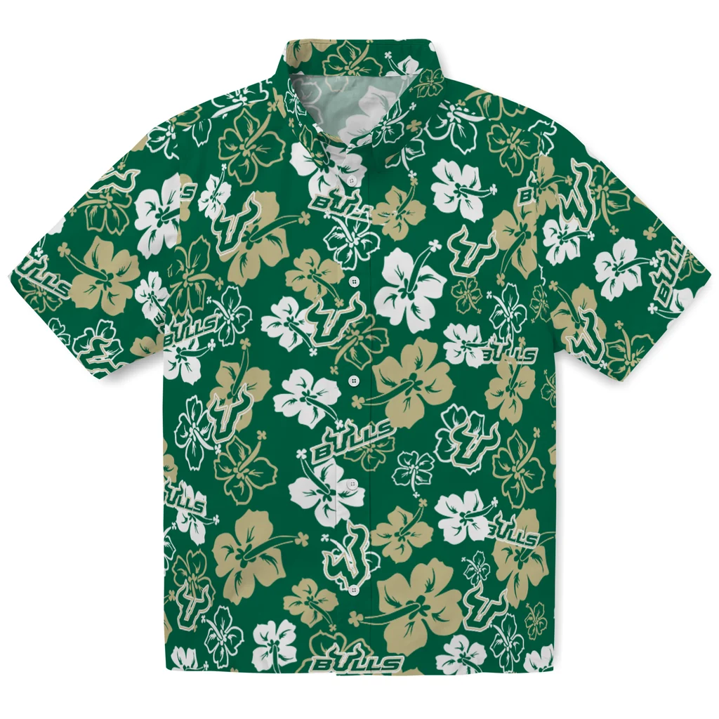 South Florida Bulls Hawaiian Shirt - Hibiscus Flower Design south florida bulls hibiscus bloom green hawaiian shirts best selling