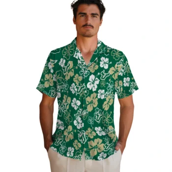 south florida bulls hibiscus bloom green hawaiian shirts fashion forward