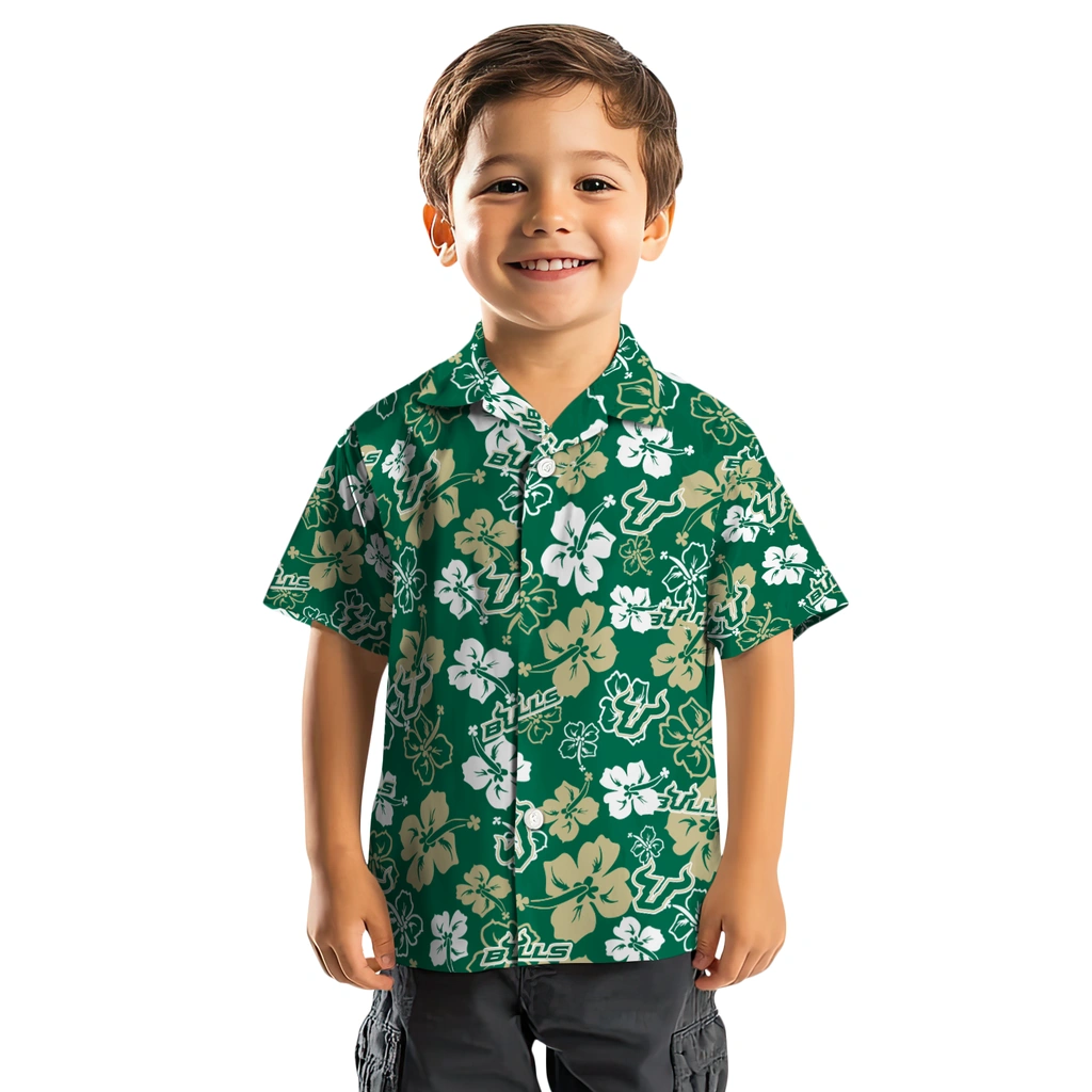 South Florida Bulls Hawaiian Shirt - Hibiscus Flower Design south florida bulls hibiscus bloom green hawaiian shirts top rated