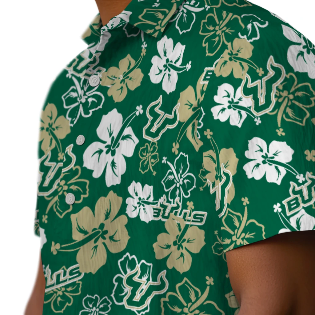 South Florida Bulls Hawaiian Shirt - Hibiscus Flower Design south florida bulls hibiscus bloom green hawaiian shirts trendy