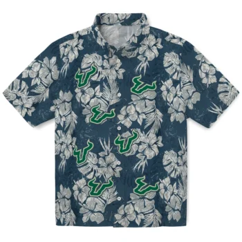 south florida bulls hibiscus flowers navy blue hawaiian shirts best selling
