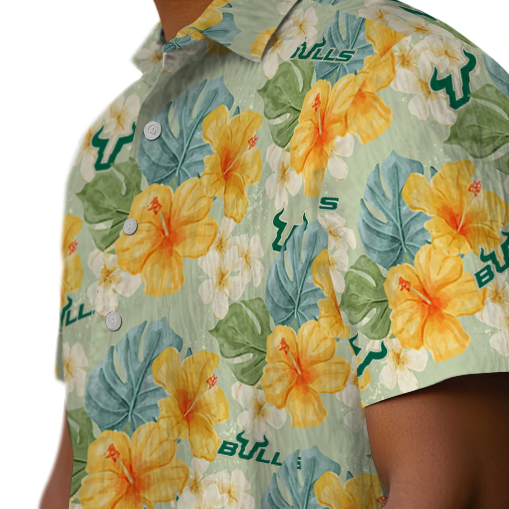 South Florida Bulls Hawaiian Shirt - Hibiscus Mood south florida bulls hibiscus mood pale lime yellow hawaiian shirts trendy