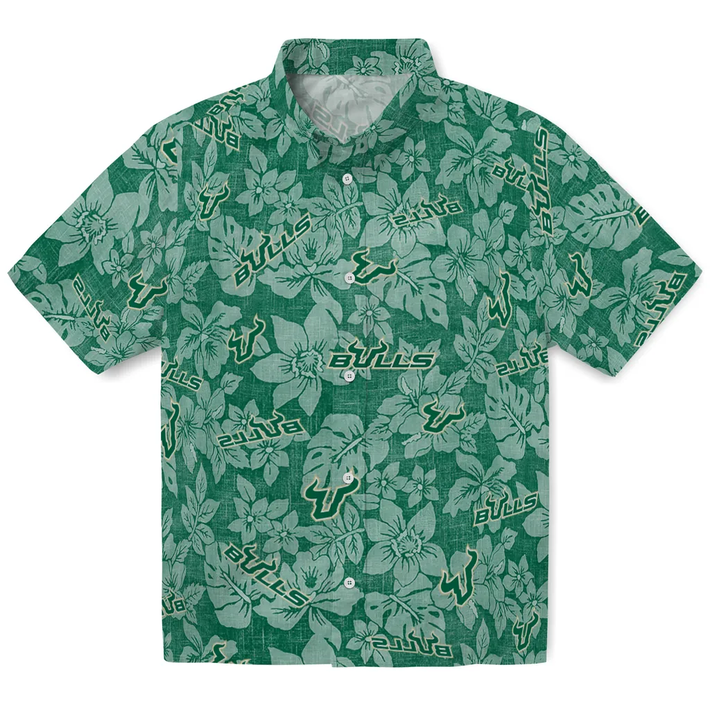 South Florida Bulls Hawaiian Shirt - Hibiscus Oasis south florida bulls hibiscus oasis green hawaiian shirts best selling