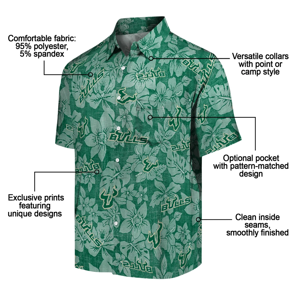 South Florida Bulls Hawaiian Shirt - Hibiscus Oasis south florida bulls hibiscus oasis green hawaiian shirts new arrival