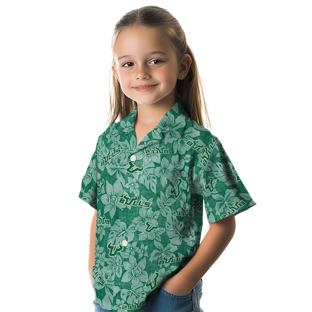 South Florida Bulls Hawaiian Shirt - Hibiscus Oasis south florida bulls hibiscus oasis green hawaiian shirts premium grade