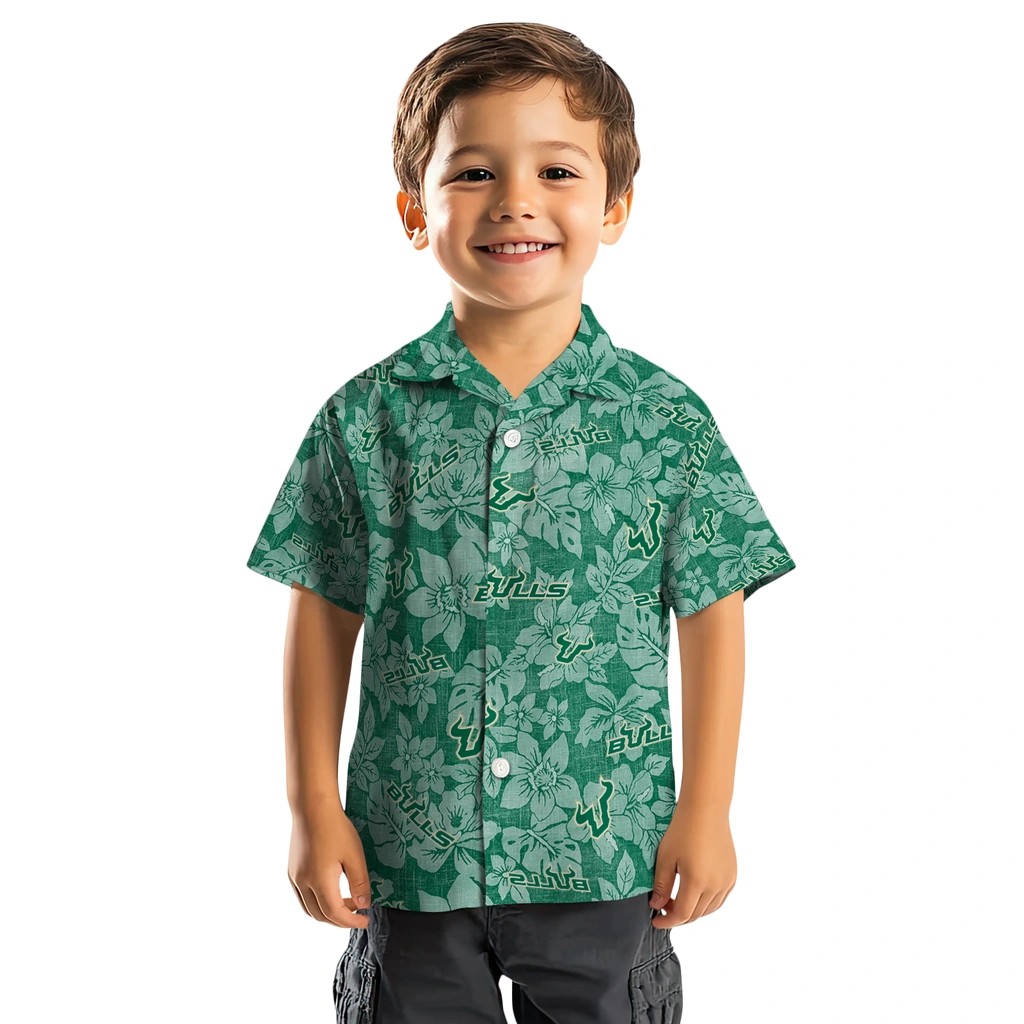 South Florida Bulls Hawaiian Shirt - Hibiscus Oasis south florida bulls hibiscus oasis green hawaiian shirts top rated
