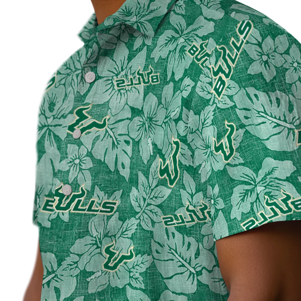 South Florida Bulls Hawaiian Shirt - Hibiscus Oasis south florida bulls hibiscus oasis green hawaiian shirts trendy