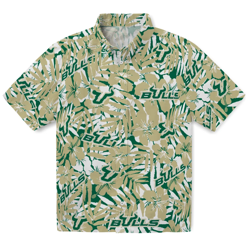 South Florida Bulls Hawaiian Shirt - Hibiscus Overlay south florida bulls hibiscus overlay hawaiian shirts best selling