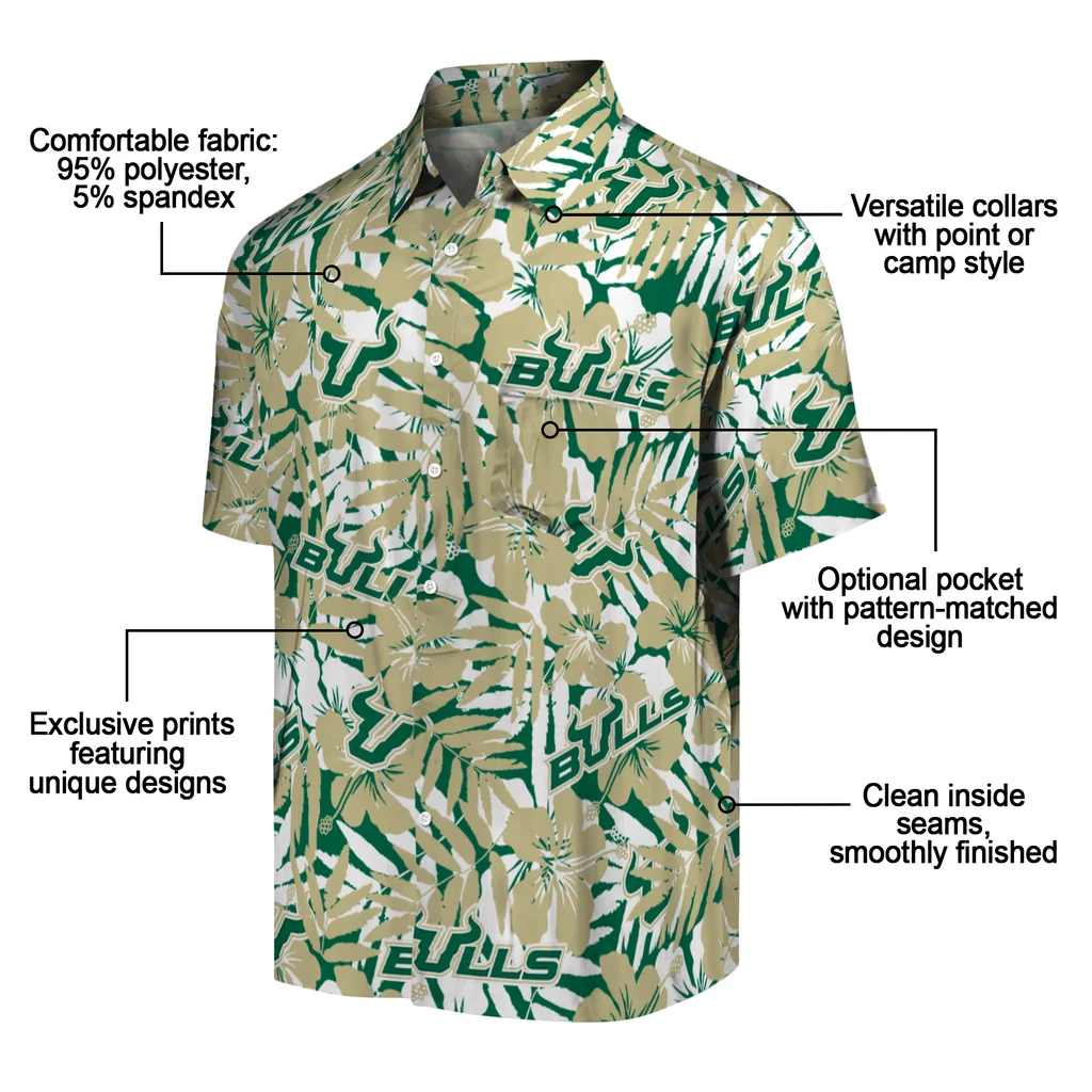 South Florida Bulls Hawaiian Shirt - Hibiscus Overlay south florida bulls hibiscus overlay hawaiian shirts new arrival