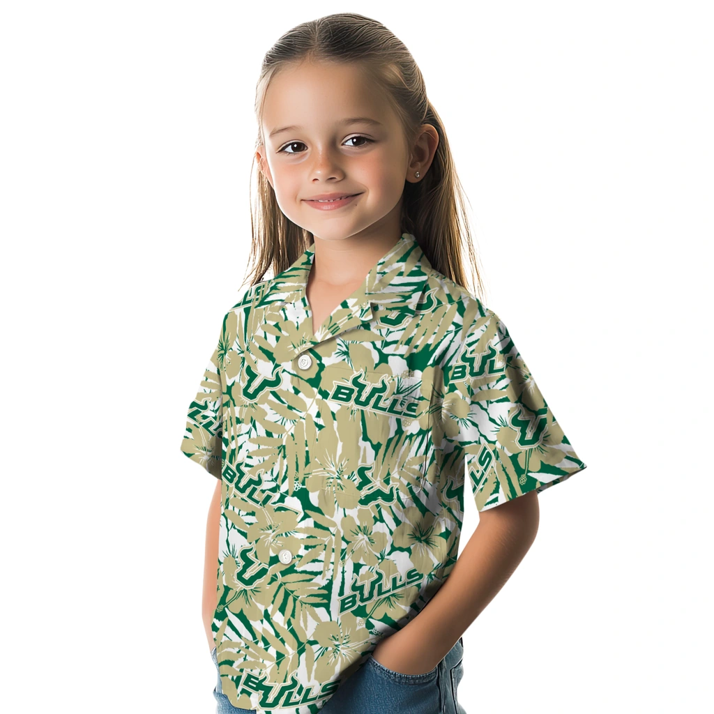 South Florida Bulls Hawaiian Shirt - Hibiscus Overlay south florida bulls hibiscus overlay hawaiian shirts premium grade