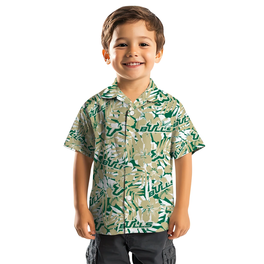 South Florida Bulls Hawaiian Shirt - Hibiscus Overlay south florida bulls hibiscus overlay hawaiian shirts top rated