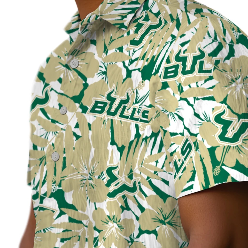 South Florida Bulls Hawaiian Shirt - Hibiscus Overlay south florida bulls hibiscus overlay hawaiian shirts trendy