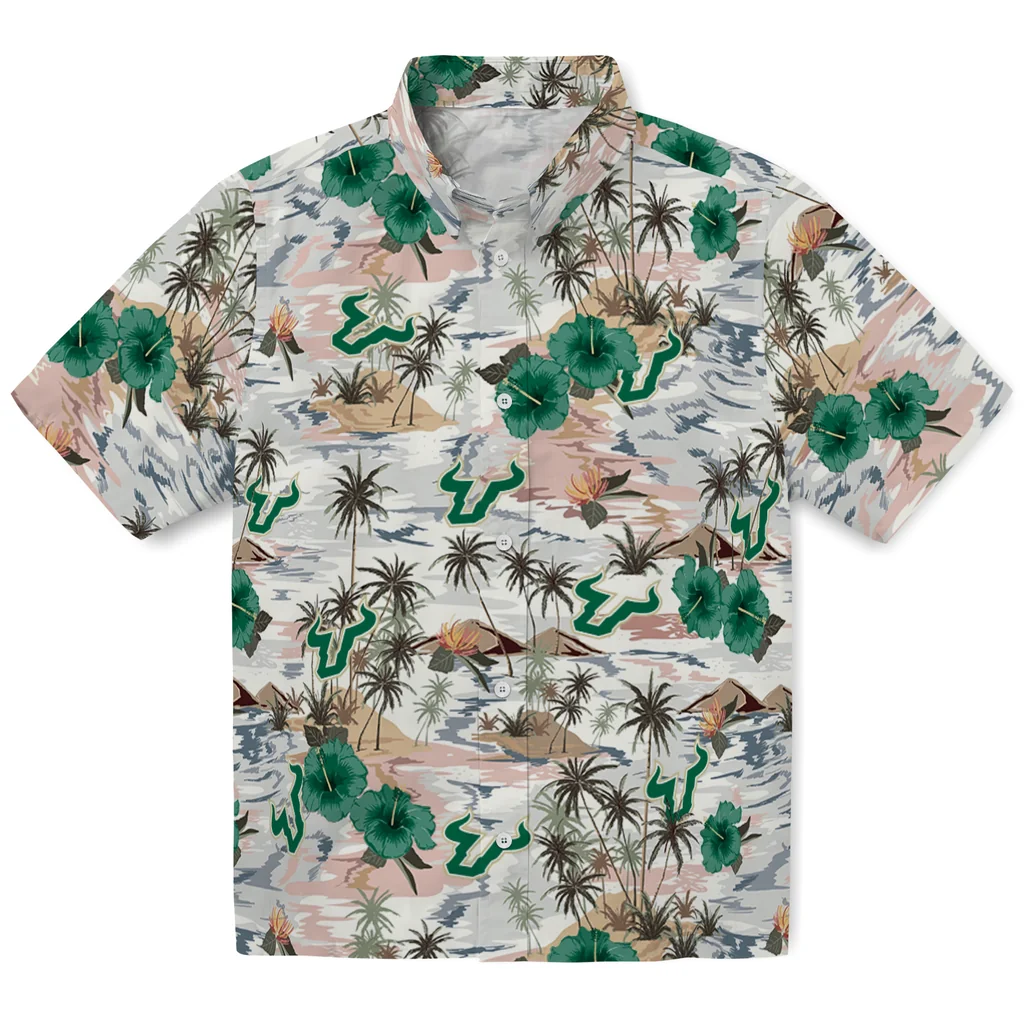 South Florida Bulls Hawaiian Shirt - Hibiscus Seaside south florida bulls hibiscus seaside white hawaiian shirts best selling