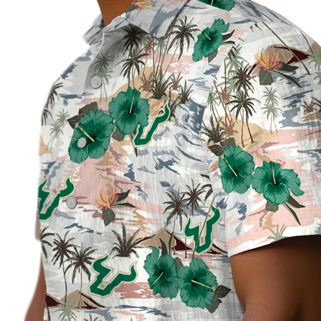 South Florida Bulls Hawaiian Shirt - Hibiscus Seaside south florida bulls hibiscus seaside white hawaiian shirts trendy
