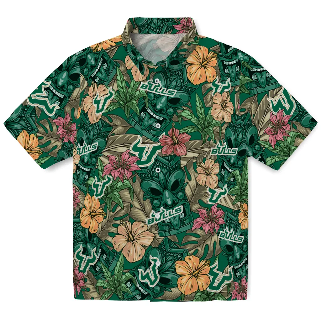 South Florida Bulls Hawaiian Shirt - Hibiscus Tiki Jungle south florida bulls tiki jungle green hawaiian shirts best selling