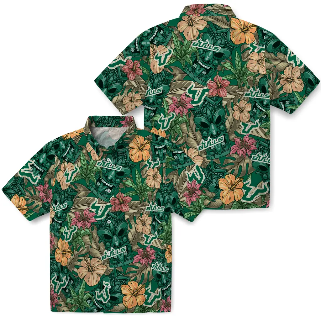 South Florida Bulls Hawaiian Shirt - Hibiscus Tiki Jungle south florida bulls tiki jungle green hawaiian shirts high quality
