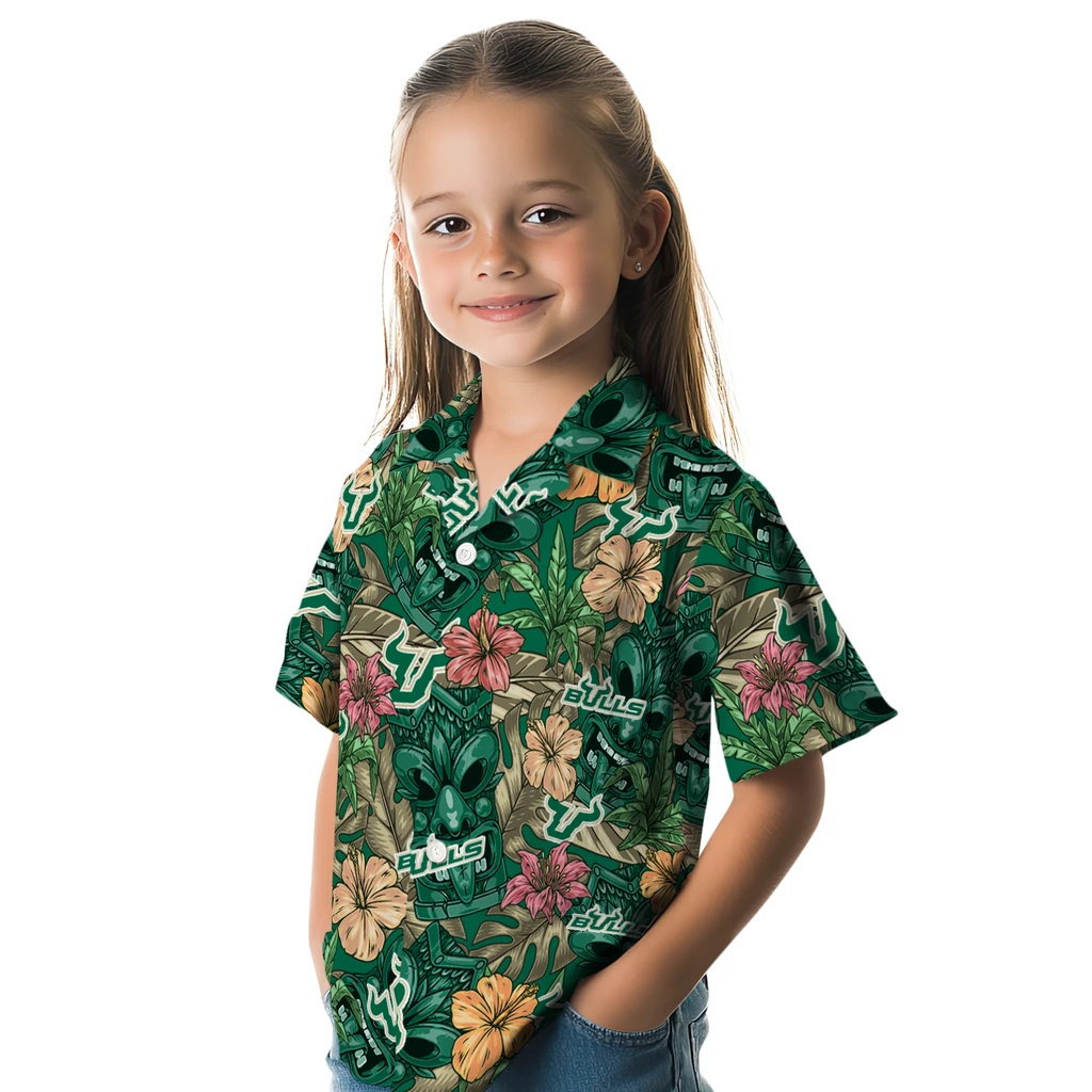 South Florida Bulls Hawaiian Shirt - Hibiscus Tiki Jungle south florida bulls tiki jungle green hawaiian shirts premium grade